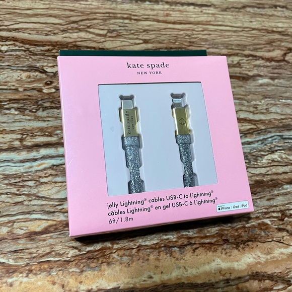 Kate Spade Data Charging Cable Silver Shimmer bling for iPhone - Picture 3 of 3